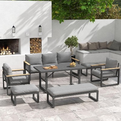 Heynemo Aluminum Patio Furniture Set, 9 Piece Outdoor Conversation Set with Dining Table, Metal Patio Furniture Set for Porch Backyard Garden