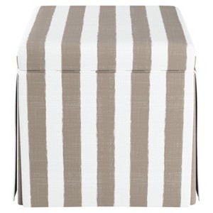 Carla Skirted Storage Ottoman Taupe/White Stripe - Cloth & Co., Brown/White Stripe