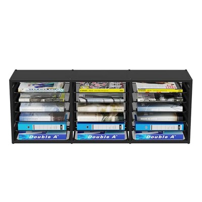 Simple Trending 19 Tier Desk File Organizer, Long Paper Letter Tray Organizer with 18 Mesh Sliding Trays for Office, DIY-able, Black