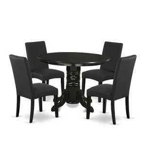 HomeStock 5-Piece Round Black Finish Solid Wood Top Dining Table with 4-Parson Chair - 1 of 4