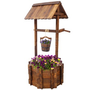 Gulches Rustic Wooden Wishing Well Planter Outdoor Home D¨¦cor for Patio, Garden, Yard w/Hanging Bucket ,20in - 1 of 4