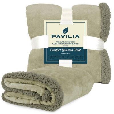 Taupe Waterproof Sherpa Fleece Reversible Blanket, 60" x 80"