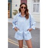Clearlove Women 2 Piece Casual Suit 3/4 Sleeve Shirt and Shorts Set Button Down Summer Beach Outfits Sets - 2 of 4