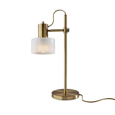 Adesso Rhodes Desk Lamp Antique Brass: 23" Height, Glass Shade, ETL Listed, No Assembly Required