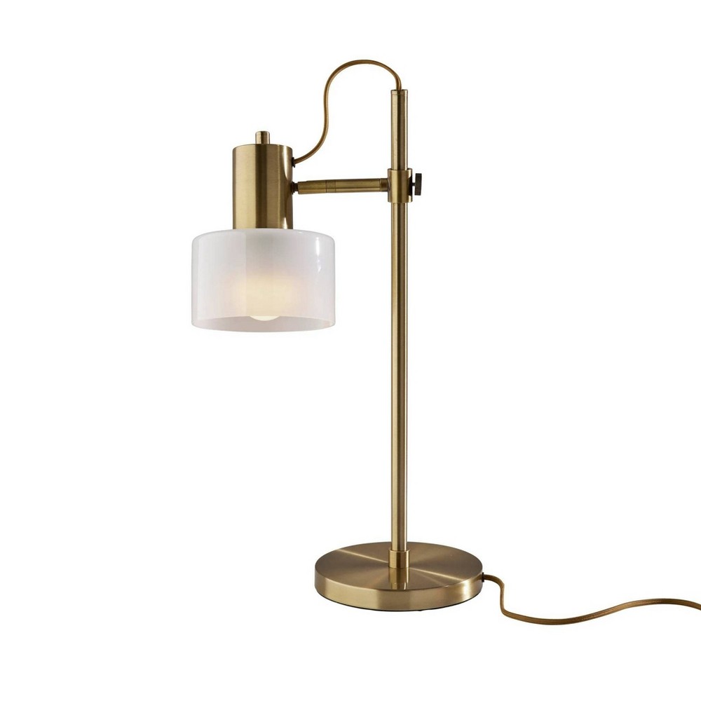 Photos - Floodlight / Street Light Adesso Rhodes Desk Lamp Antique Brass: 23" Height, Glass Shade, ETL Listed 