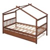 CAVINAS Twin Size Bed Frame, Wooden House Bed with Pull-Out Trundle, House-Shaped Bed for Kids, Teens, Girls, Boys - 3 of 4