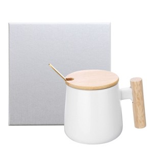 Unique Bargains Ceramic Handmade Simple Wooden Handle Coffee Mug Set - 1 of 4
