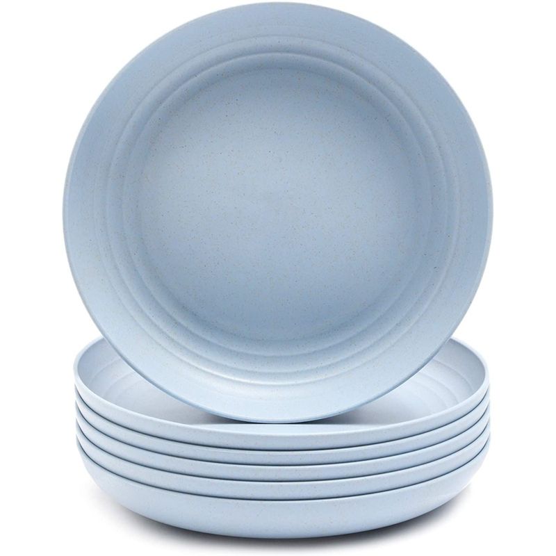 Juvale Set of 6 Blue Unbreakable Wheat Straw Cereal Dinner Plates Set for Kids, 9 In, 1 of 7