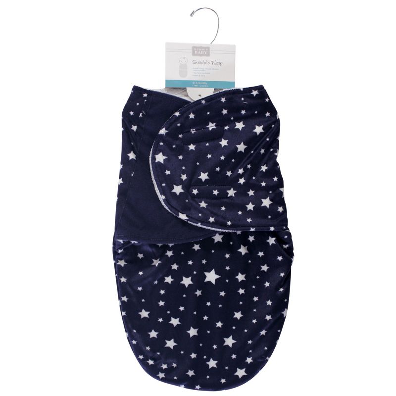 Hudson Baby Infant Plush Swaddle Wrap, Navy Star, 0-3 Months, 2 of 3