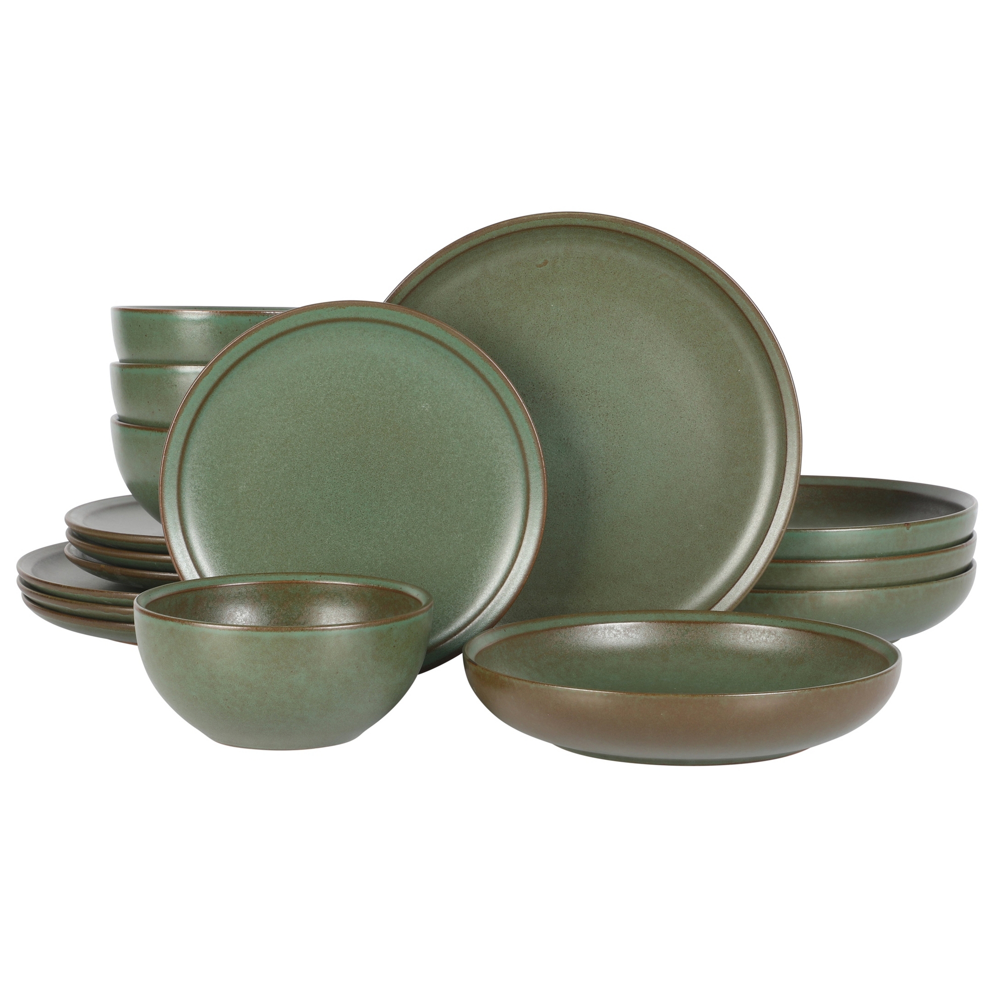 Gibson Elite Beckett Stoneware Matte Reactive Glaze 16 Piece (Service for 4) Plates and Bowls Dinnerware Set Green