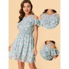 Allegra K Women's Cold Shoulder Smocked Waist Chiffon Floral Pattern Mini Dress - 2 of 4