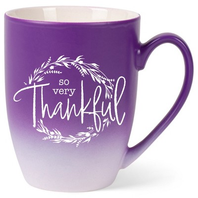 Elanze Designs So Very Thankful Wreath Two Toned Ombre Matte Purple and White 12 ounce Ceramic Stoneware Coffee Cup Mug