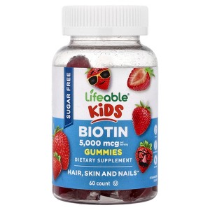 Lifeable Kids Biotin Gummies, Sugar Free, Strawberry, 60 Gummies (2,500 mcg per Gummy) - 1 of 4
