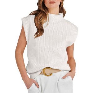 Coolmee Womens Sleeveless Sweater Vest Turtleneck Ribbed Knit Tank Tops Basic Casual Fit Fashion Top - 1 of 3