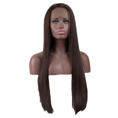 Long Straight Wig, Soft Human Hair Lace Front Wig