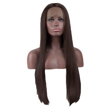 Unique Bargains Long Straight Hair Lace Front Wigs for Women with Wig Cap 24" Synthetic Fibre 1PC