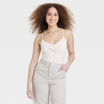 Women's Slim Fit Twist Bodysuit - A New Day™ Cream XL