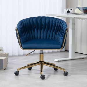 Velvet Hand-woven Swivel Office Chair with Wheels,360° Swivel Home Desk Chair,Woven Vanity Chair Height Adjustable Computer Task Chair-The Pop Home - 1 of 4
