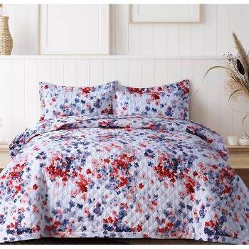 Queen Juliette Printed Oversized Quilt Set Red - Azores Home