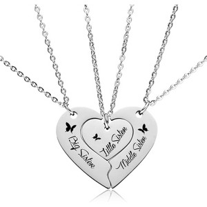 Matching Best Friend Necklaces – Split Heart Set for 2 or 3 (Gifts for Women, Daughter, Sister) - 1 of 4