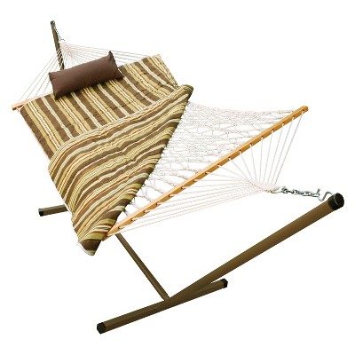 Outdoor Hammock and Stand Set - Beige/Brown/Off-White Stripe