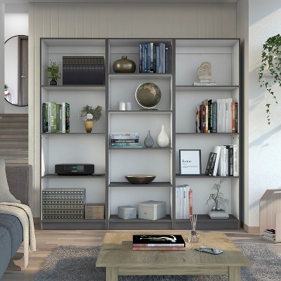 NicBex Bookcases for Living Room 3 Piece Bookcase Set 74" Wide Storage Cabinet Bookshelf with 12 Shelves and 2 Doors for Home Office