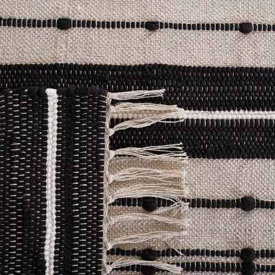Black and Beige Striped Wool Cotton 3' x 5' Rug