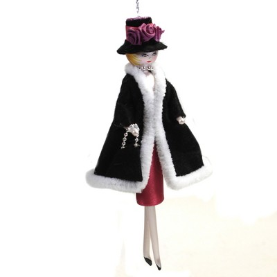 Italian Ornaments 7.0" Liza In Black Swing Coat Ornament Italian Diva Lady  -  Tree Ornaments