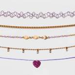 Embellished Heart Choker Necklace Set 5pc - Wild Fable™ Gold/Purple