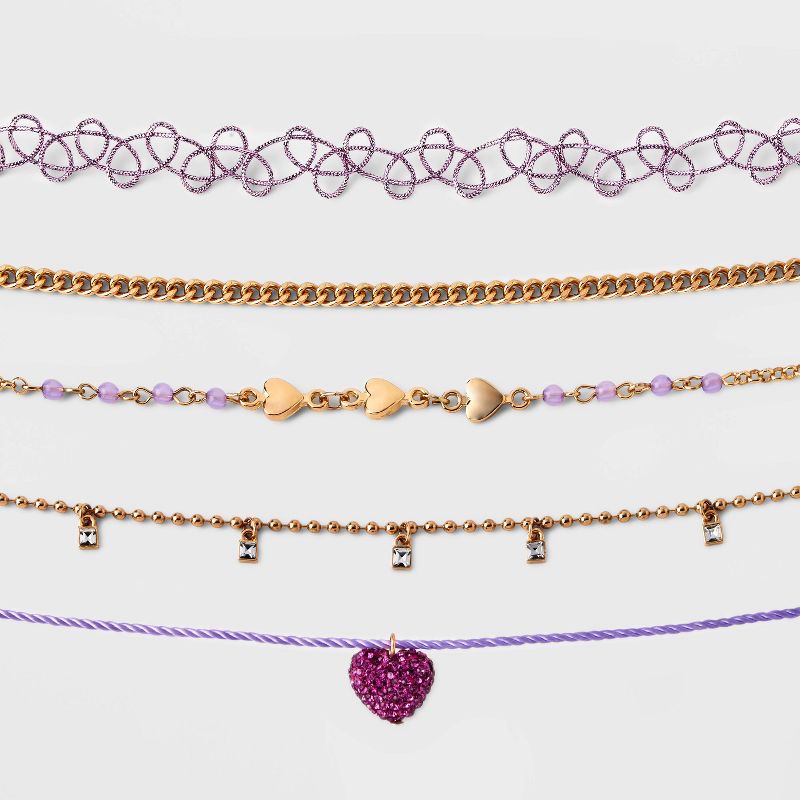 Embellished Heart Choker Necklace Set 5pc - Wild Fable&#8482; Gold/Purple, 1 of 5