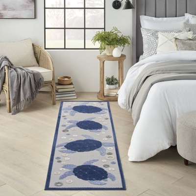 Navy Aloha Sea Turtle 27'' Reversible Outdoor Rug