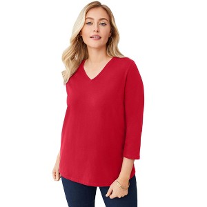 Jessica London Women's Plus Size Stretch Cotton V-Neck Tee - 1 of 4