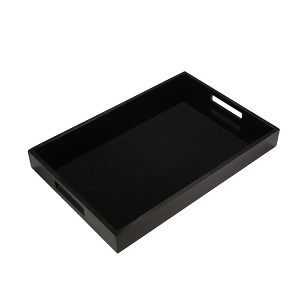 Sagebrook Home 18" Simple Black Serving Tray - Contemporary Decorative Wood and Glass Serving Tray for Home or Office Decor Hosting - 1 of 4