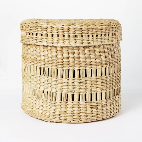 11" x 9" Oval Decorative Lidded Open Weave Basket Natural - Threshold™ designed with Studio McGee - image 1 of 4