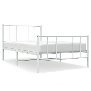 vidaXL White Twin XL Metal Bed Frame with Headboard & Slats, No Mattress, Easy Assembly - 1 of 4