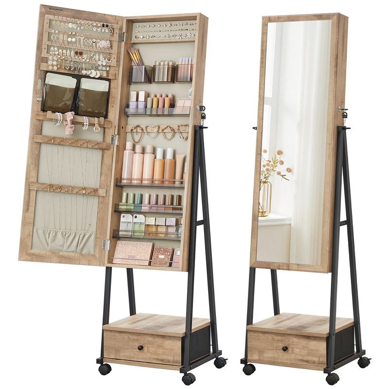 SONGMICS Jewelry Armoire Cabinet Floor Standing Lockable Jewelry Organizer Box Full-Length Mirror Bottom Drawer Shelf, 2 of 7