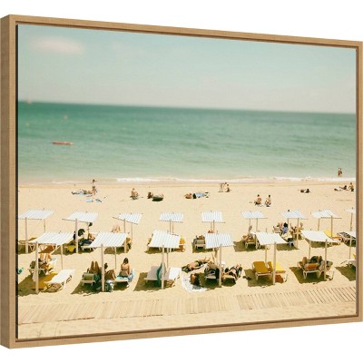 Seaside Sunbathers Coastal Framed Canvas Wall Art