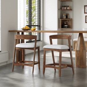Christopher Knight Home Lian Mid-century Modern Rubberwood Upholstered Counter Stools with Curved Backrest (Set of 2) - 1 of 4