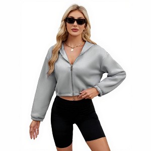 Clearlove Women Zip Up Cropped Cardigan Jacket Hooded Sweatshirts Casual Long Sleeve Top - 1 of 4