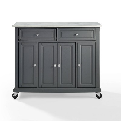 Traditional Gray Granite-Top Birch Kitchen Cart with Nickel Accents