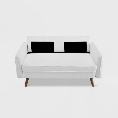 Revive White Tufted Fabric Loveseat with Wood Legs