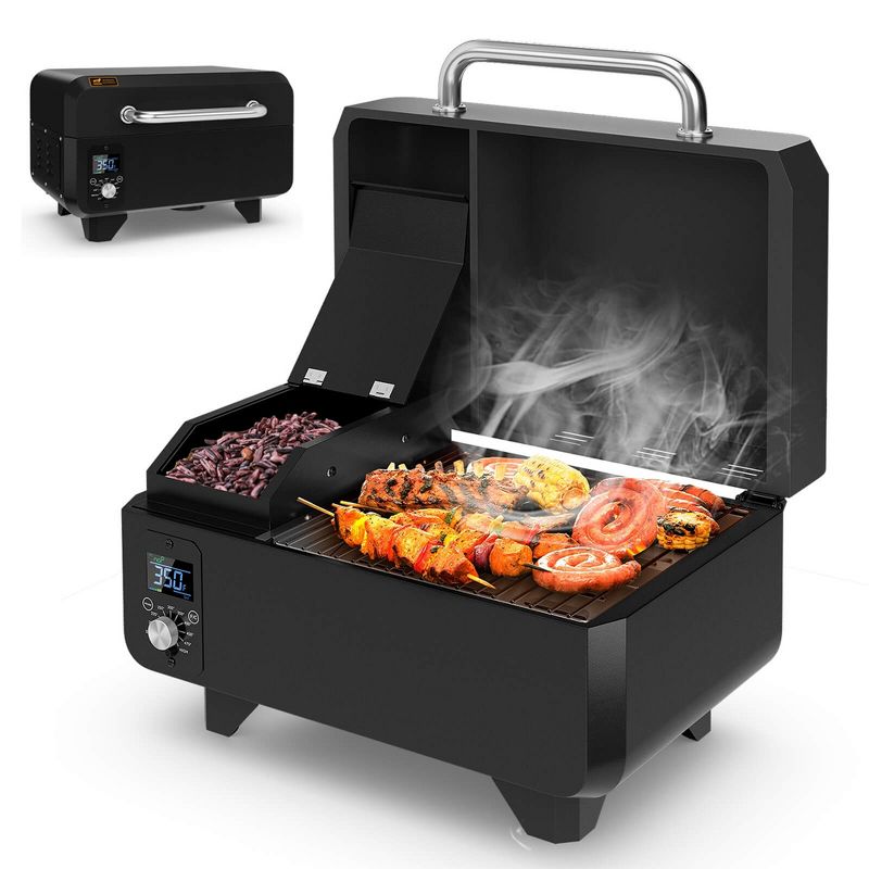 Costway Portable Tabletop Pellet Grill Outdoor Smoker BBQ w/Digital Control System Red\Black, 1 of 11