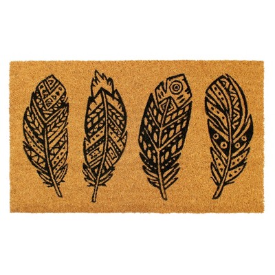 Raj 1'6" x 2'6" Tufted Four Feathers Coir Doormat Black/Natural