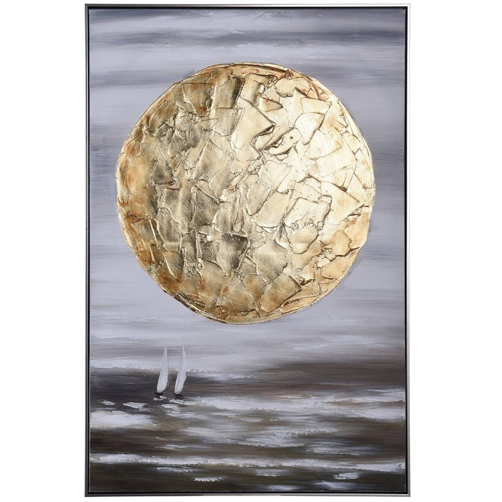 Photos - Wallpaper Gold Moon Hand Painted Abstract Seascape Wall Art Gray - StyleCraft