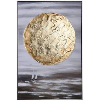 Gold Moon Hand Painted Abstract Seascape Wall Art Gray - StyleCraft