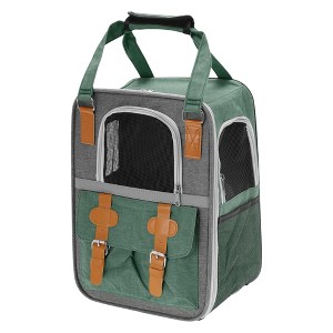 Unique Bargains Pet Carrier Portable Backpack for Cats and Small Dogs 11.81"x8.27"x16.14" Green - 1 of 4