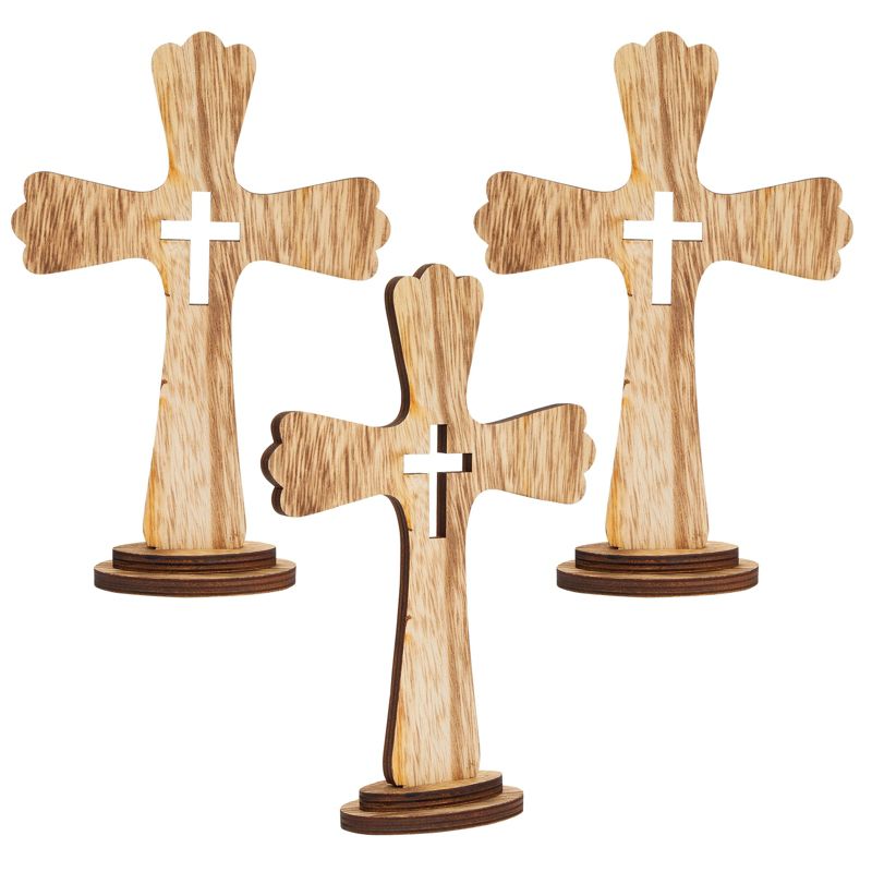 Juvale 3 Pack Catholic Wooden Cross Baptism Centerpieces for Tables, Communion, Home Decor, 6 x 9 In, 4 of 10