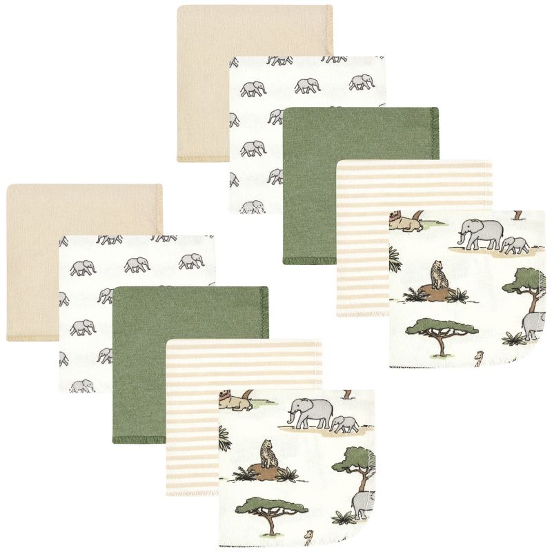 Hudson Baby Flannel Washcloths, Going On Safari 10Pk, One Size, 1 of 8