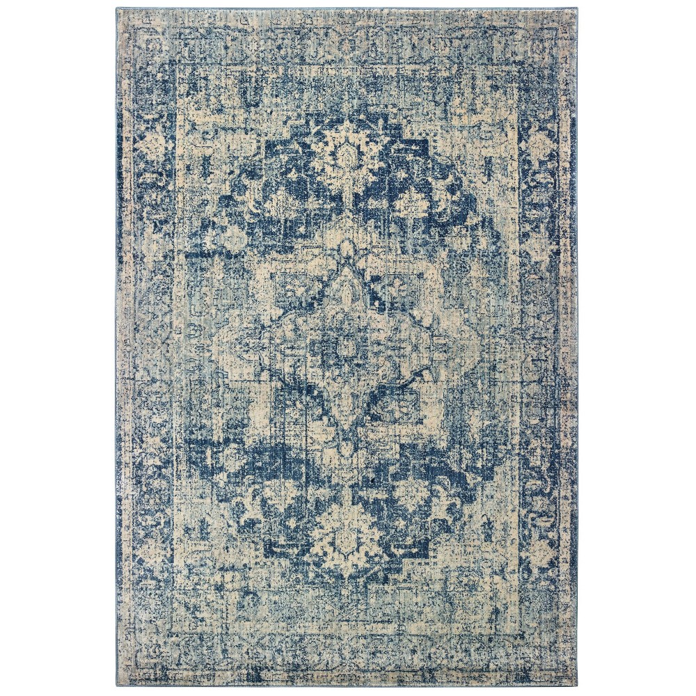 7'10inx10'10in Paxton Distressed Medallion Area Rug Ivory/Blue - Captiv8e Designs