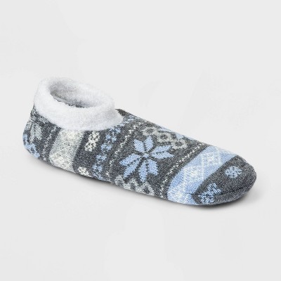 Women's Fair Isle Double Lined Cozy Booties with Grippers - A New Day™ Heather Gray/Blue 4-10